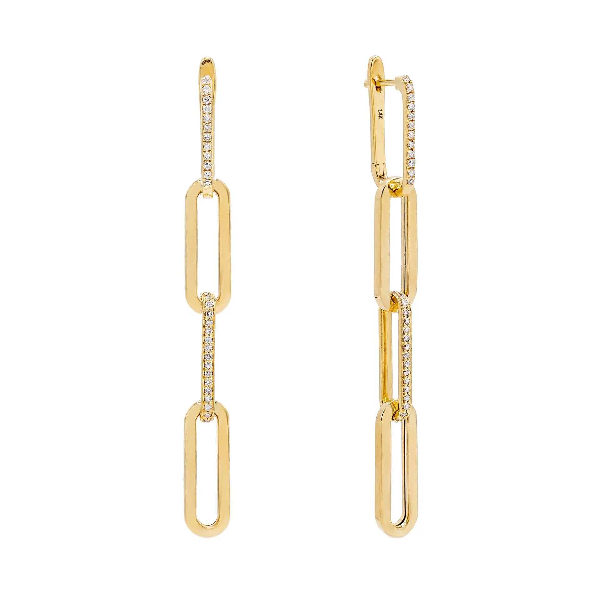 Diamond Oval Drop Hoop Earring 14K