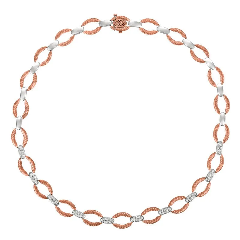 DIAMOND OVAL LINK NECKLACE 14K ROSE/WHITE/ ROSE GOLD (1.52 CTW)