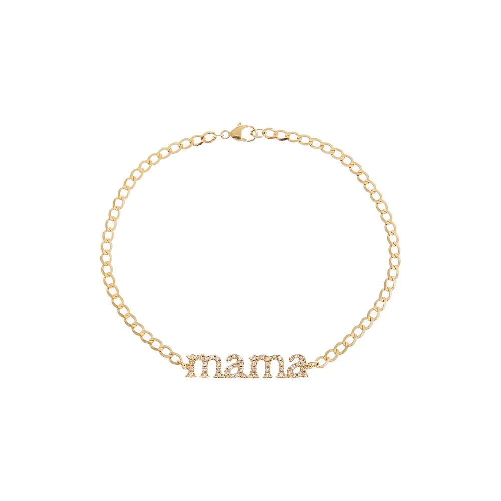 Diamond Pave Mama Lowercase Bracelet 14K