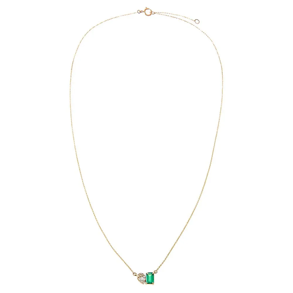 Diamond X Emerald Toi E Moi Necklace 14K