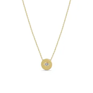 Disc with Marquis Diamond  Necklace in Yellow Gold