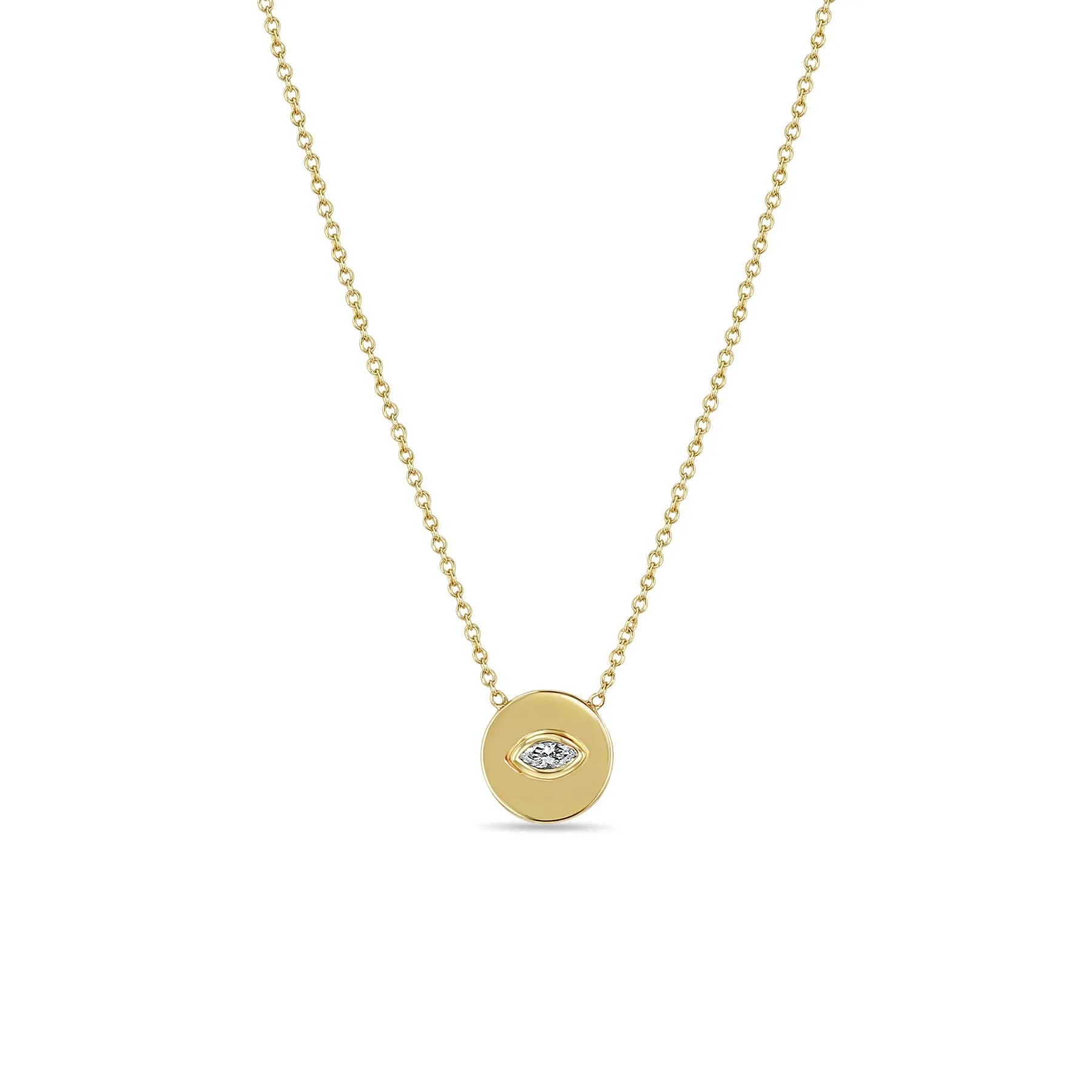 Disc with Marquis Diamond  Necklace in Yellow Gold