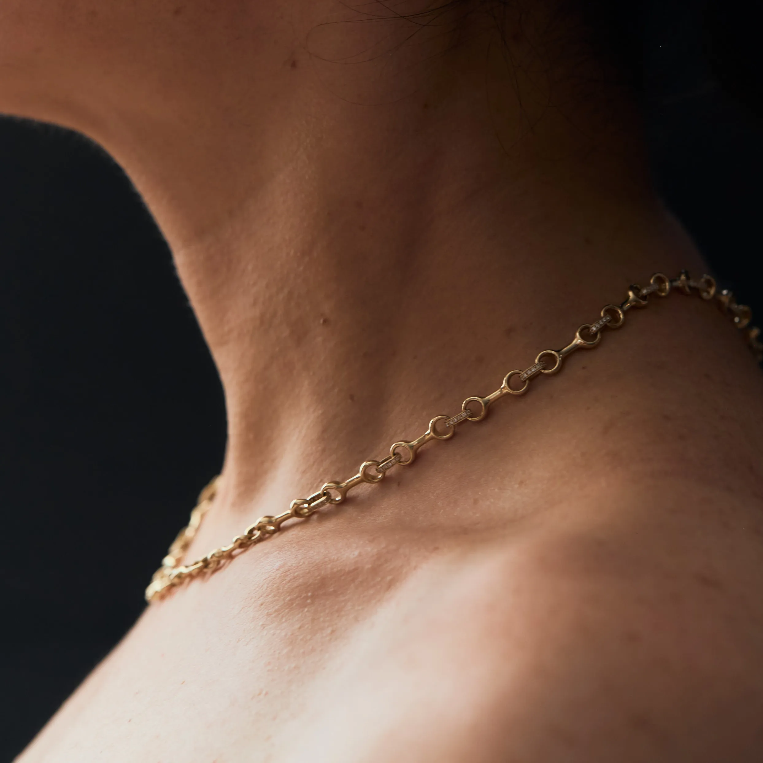 Double Beam Pave Diamond Connector Necklaces