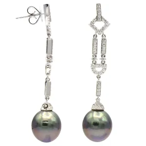 Earrings 18KW/4.3G 84RD-0.62CT Tahitian  11-12mm