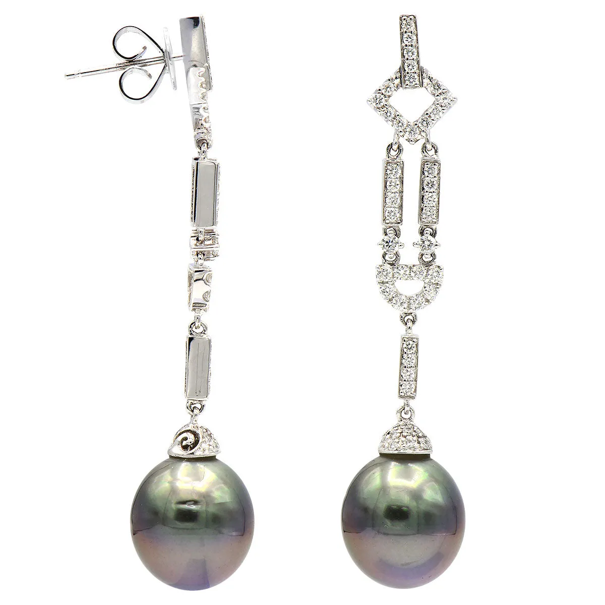 Earrings 18KW/4.3G 84RD-0.62CT Tahitian  11-12mm
