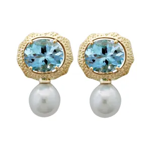 Earrings-Blue Topaz and Pearl