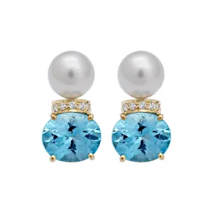 Earrings-Blue Topaz, South Sea Pearl and Diamond