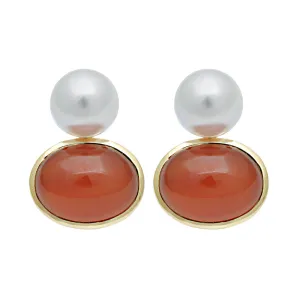 Earrings-Cornelian and South Sea Pearl