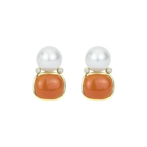 Earrings - Cornellian, South Sea Pearl And Diamond