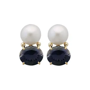 Earrings-Iolite and Pearl  (1880N)