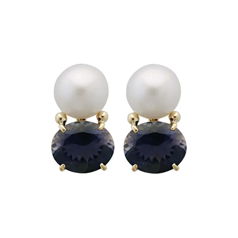 Earrings-Iolite and Pearl  (1880N)