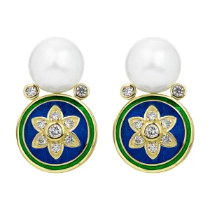 Earrings - South Sea Pearl & Diamond (enamel)