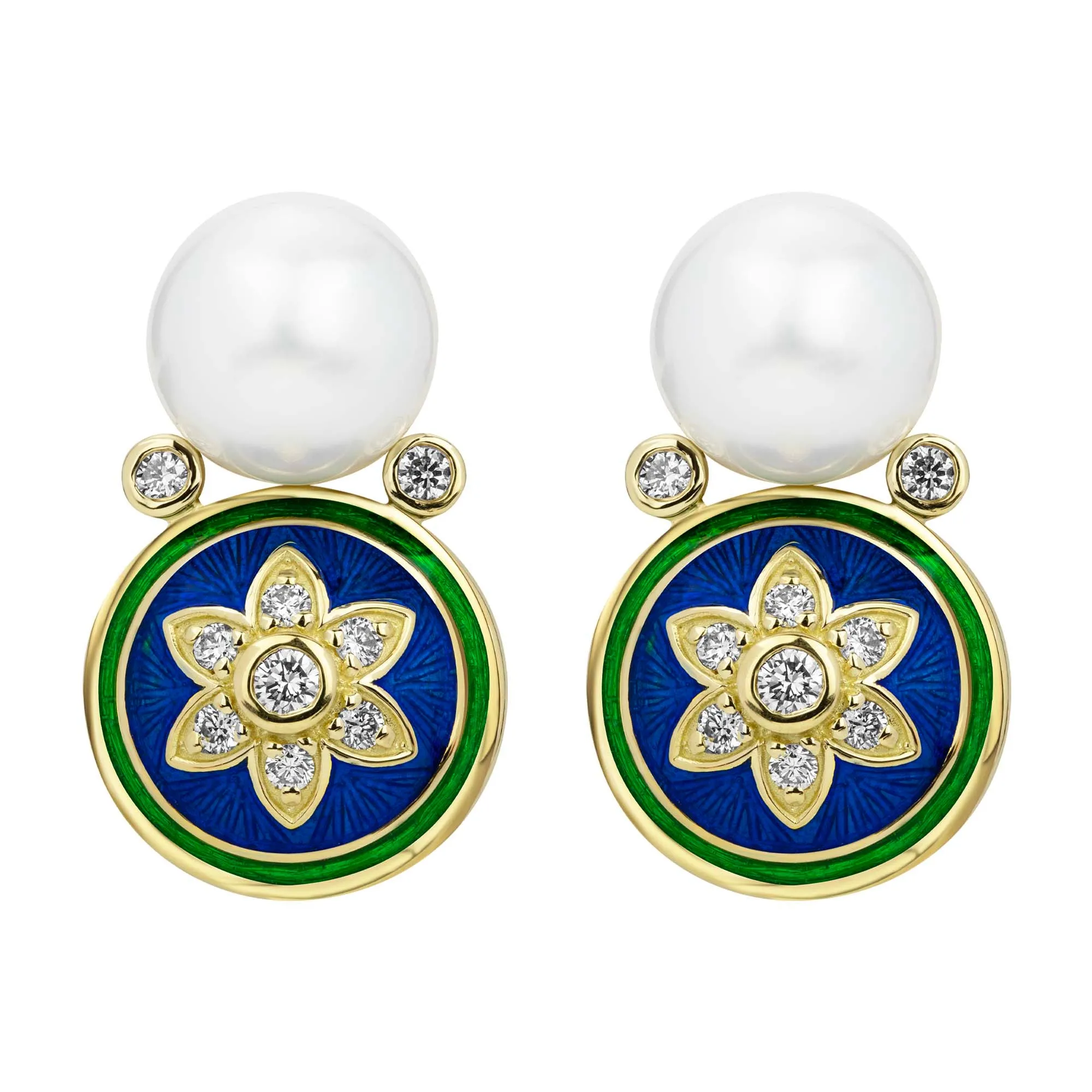 Earrings - South Sea Pearl & Diamond (enamel)