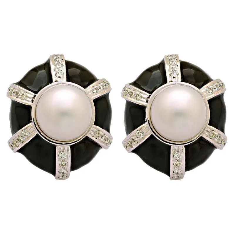 Earrings-South Sea Pearl and Diamond (Enamel)  (213FS)