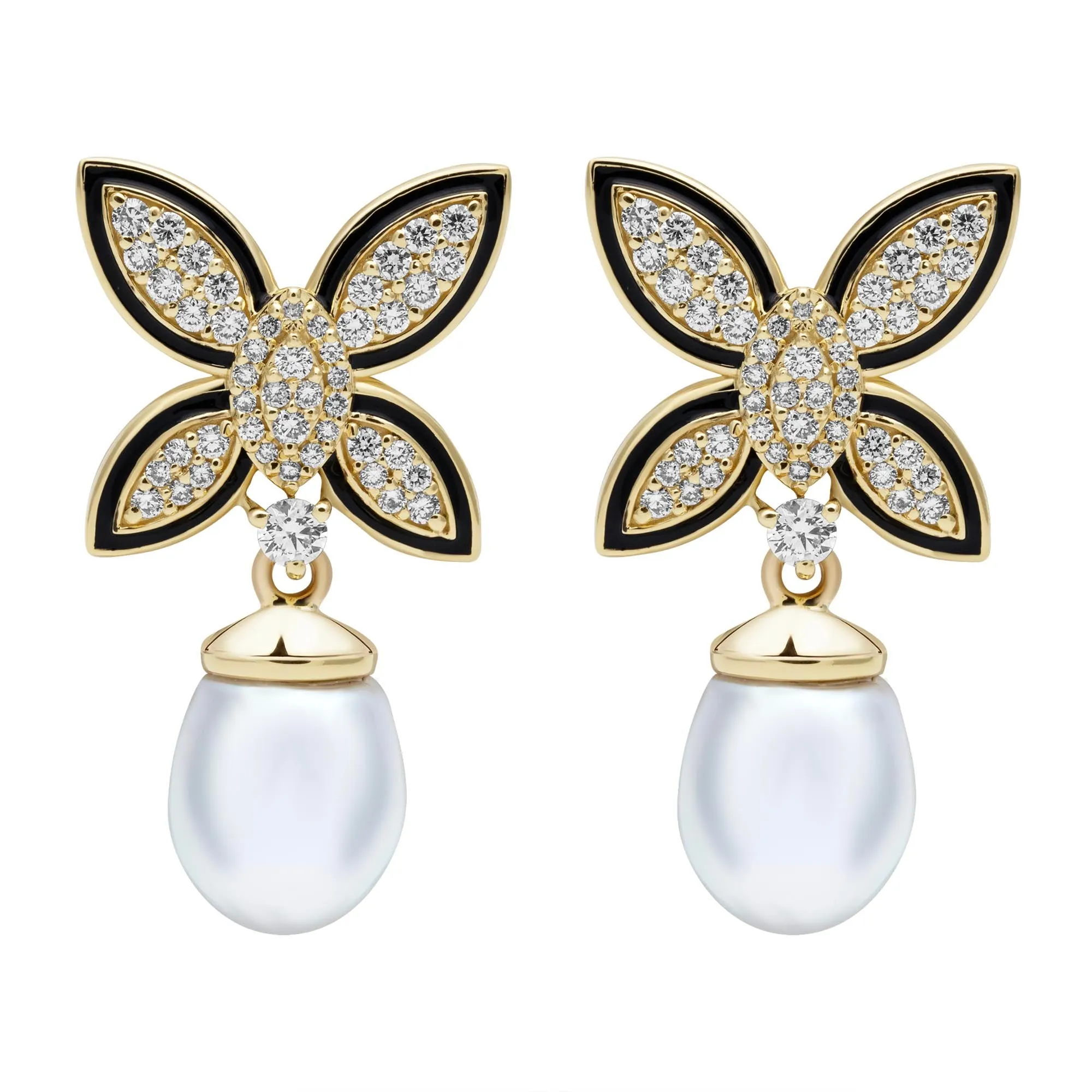 Earrings - South Sea Pearl And Diamond (enamel)