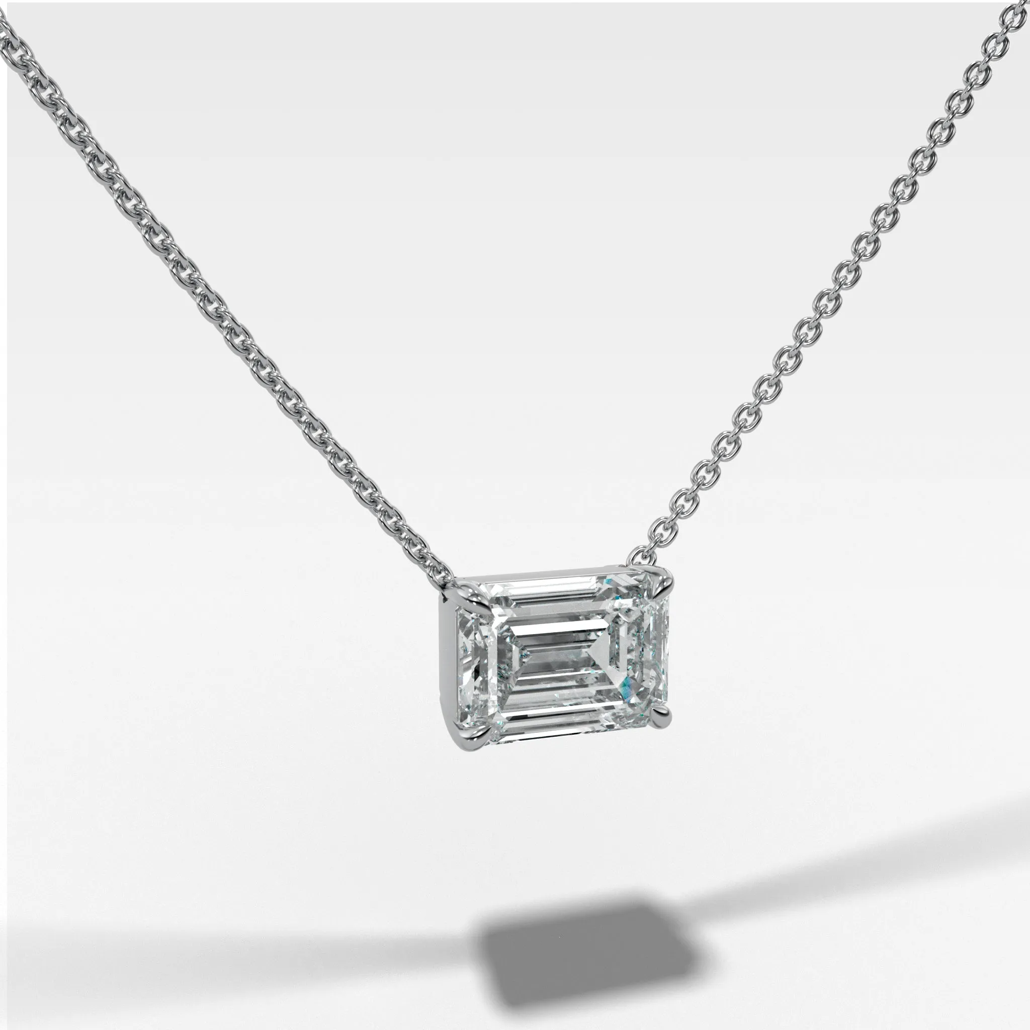 East West Pendant Necklace with Emerald Cut Diamond