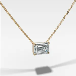 East West Pendant Necklace with Emerald Cut Diamond