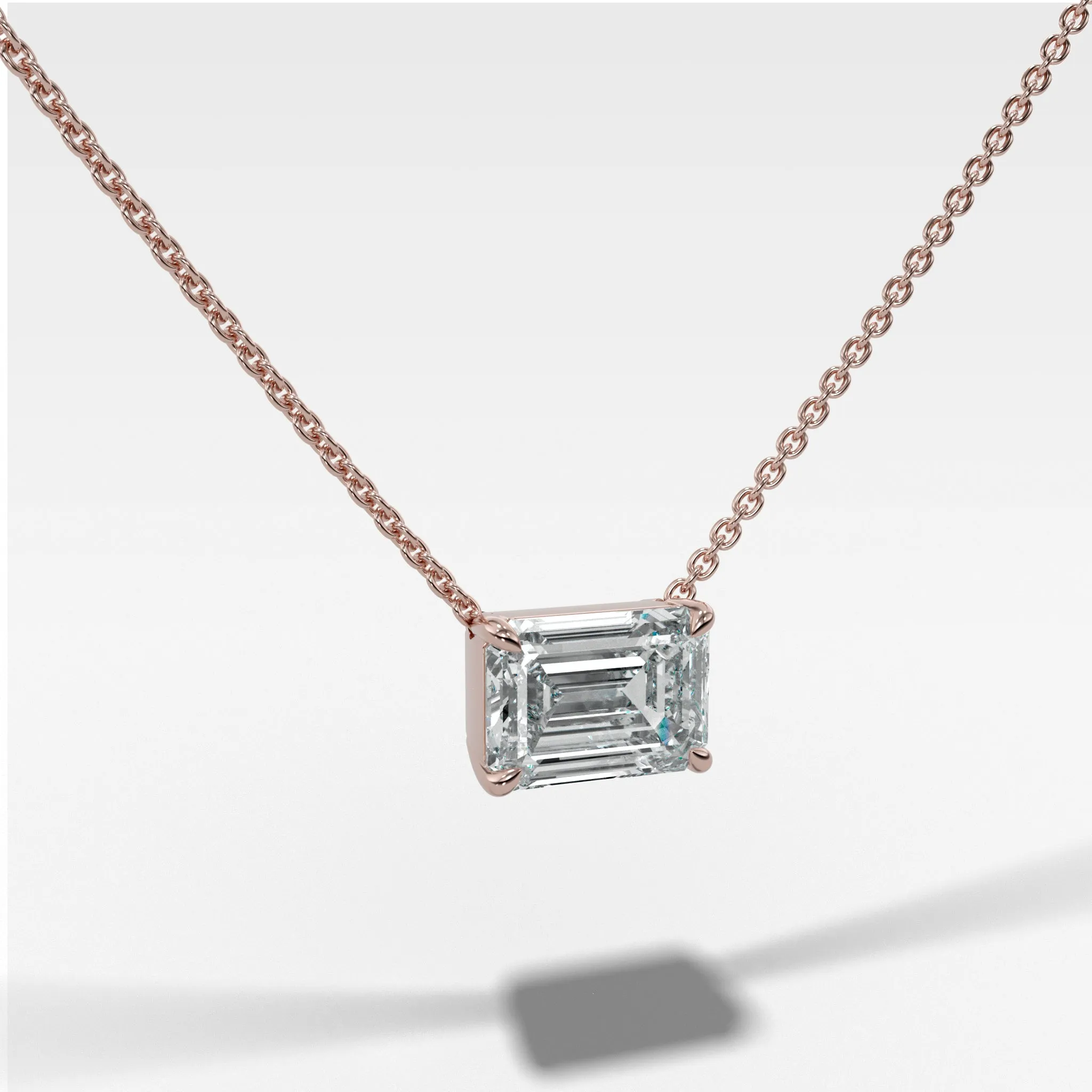 East West Pendant Necklace with Emerald Cut Diamond