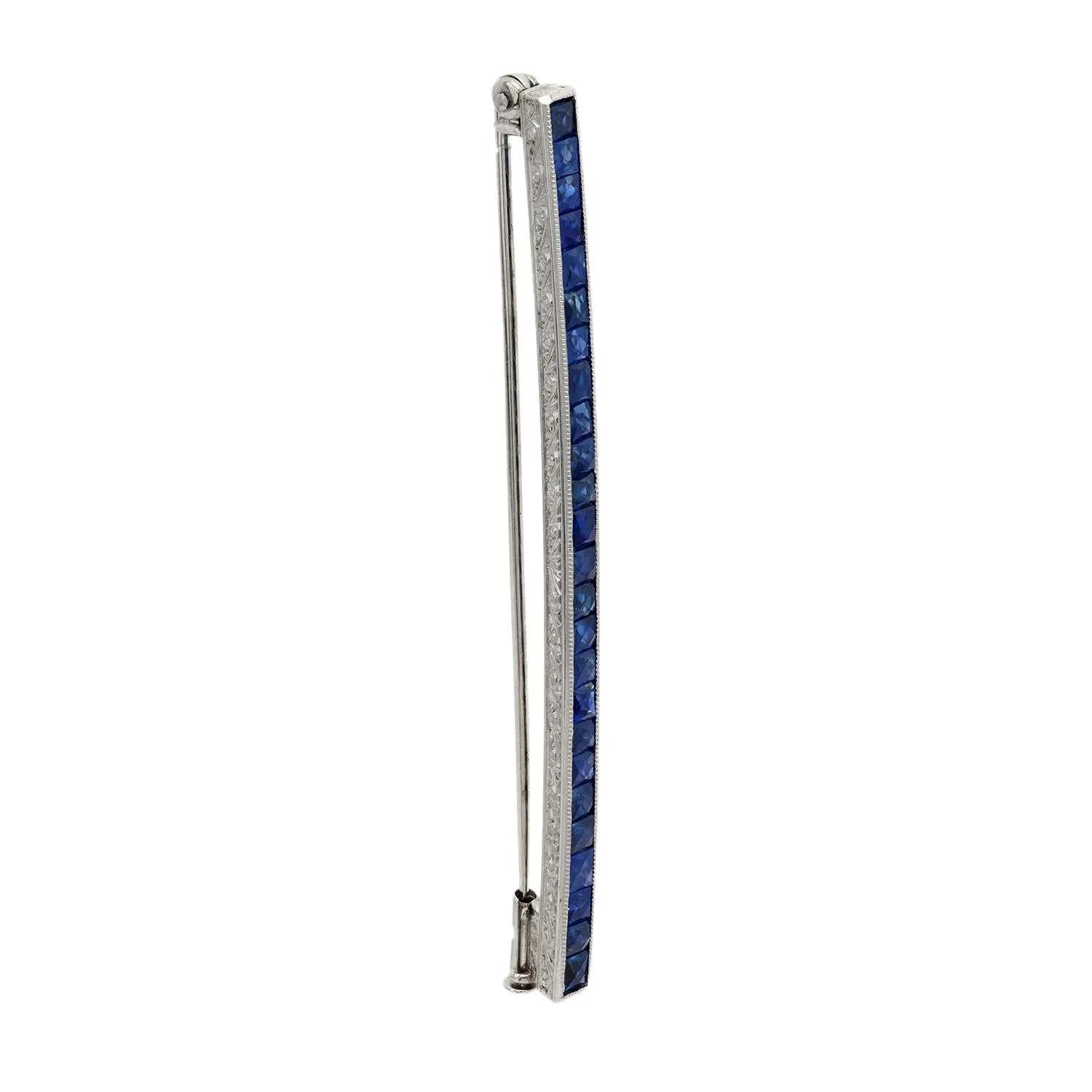 Edwardian 2 carat sapphire 18k white gold bar brooch