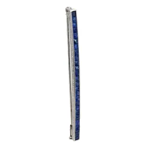 Edwardian 2 carat sapphire 18k white gold bar brooch