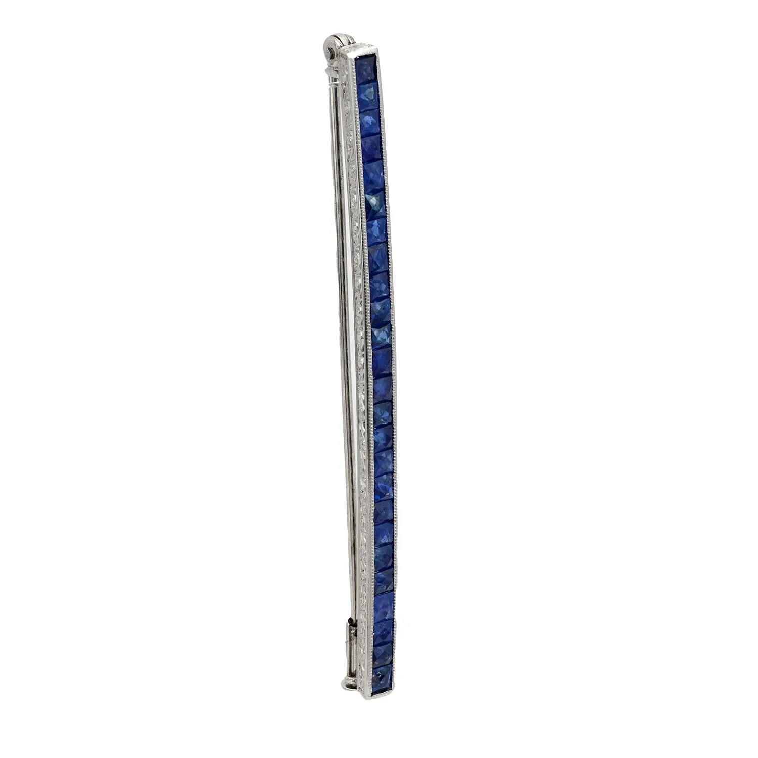 Edwardian 2 carat sapphire 18k white gold bar brooch