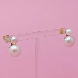 Elegant Double Pearl Earrings - Gold Plated Stainless Steel with Freshwater Pearls, Simple & Classic Design