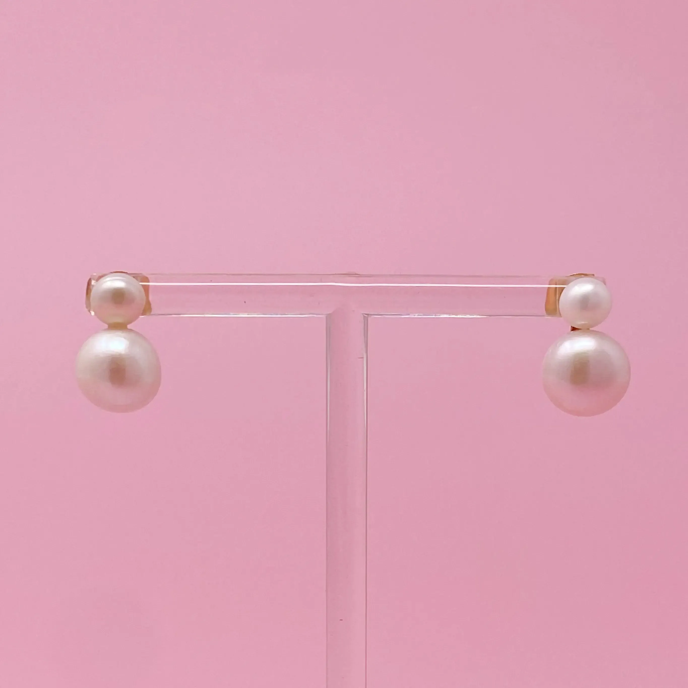 Elegant Double Pearl Earrings - Gold Plated Stainless Steel with Freshwater Pearls, Simple & Classic Design