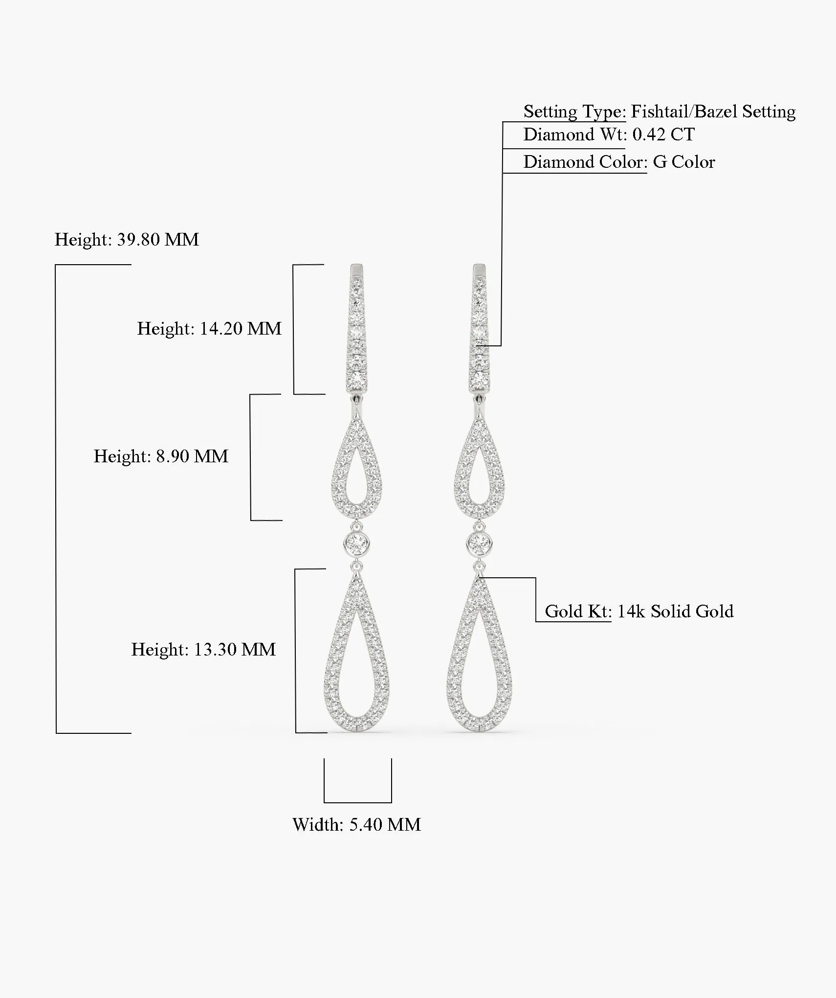 Elegant Drop Earrings in 14K Gold