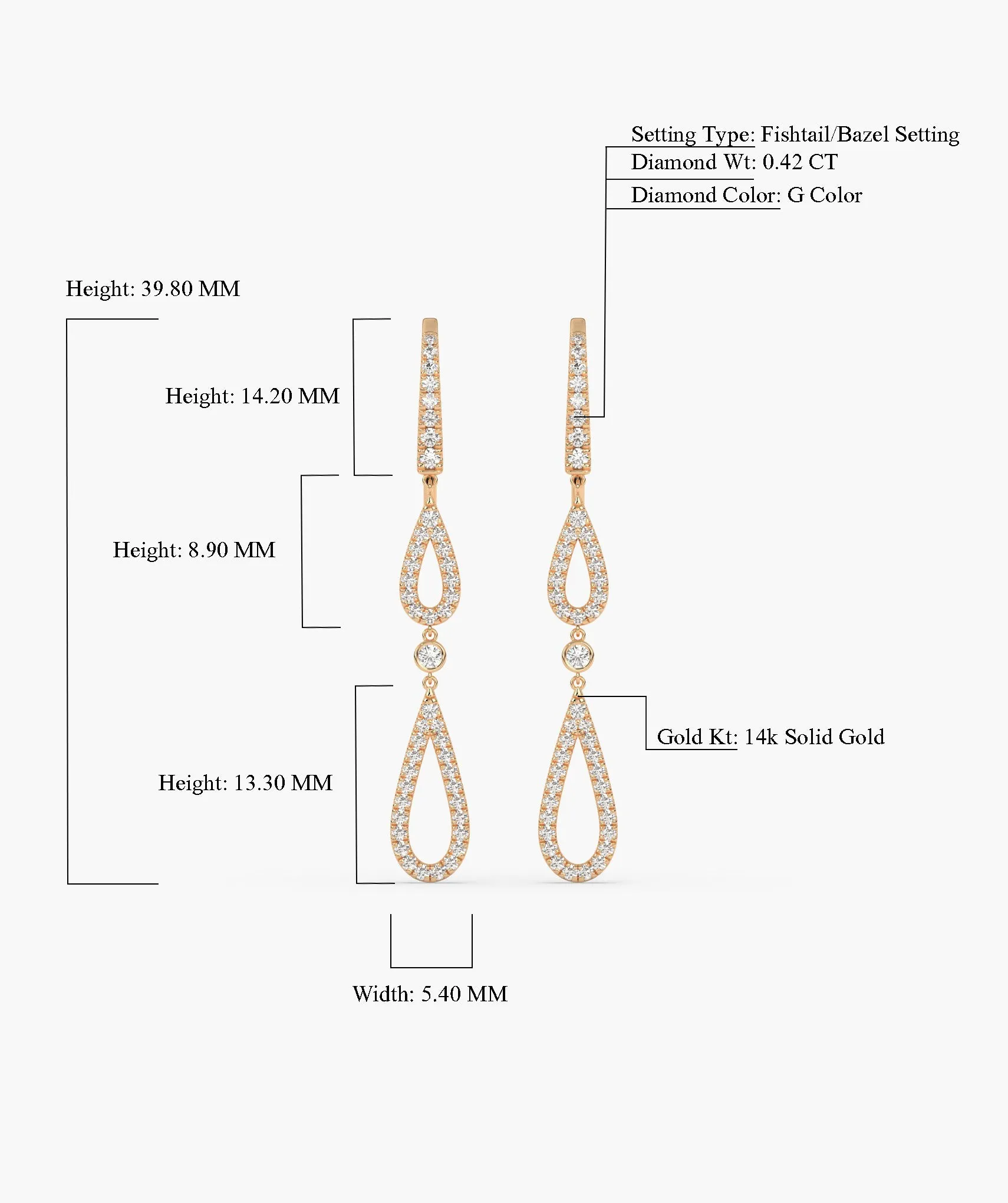 Elegant Drop Earrings in 14K Gold