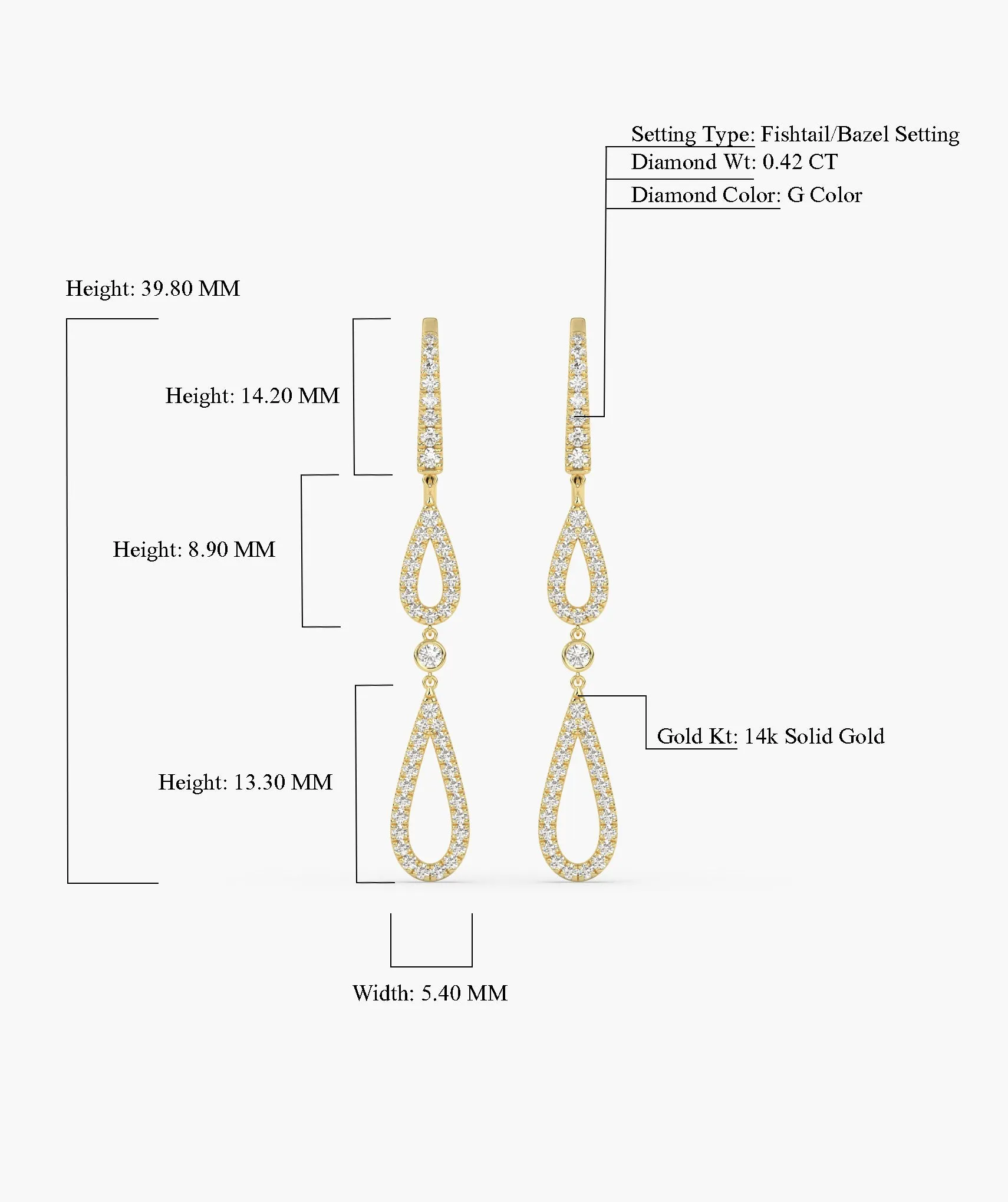 Elegant Drop Earrings in 14K Gold