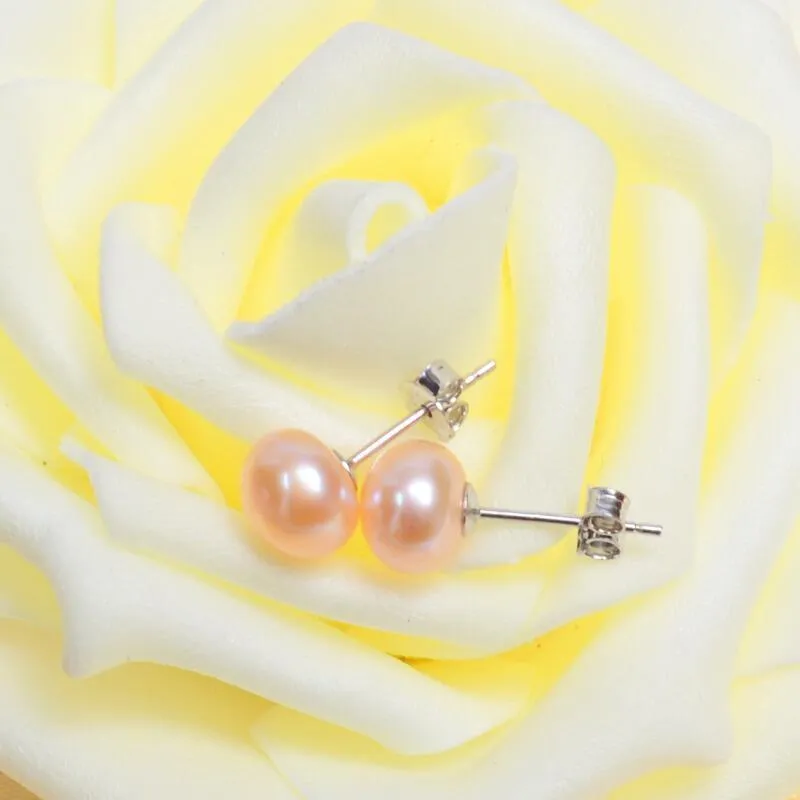 Elegant Natural Freshwater Pearl Stud Earrings Luxury For Women Real 925 Sterling Silver Epic Jewelry Gift