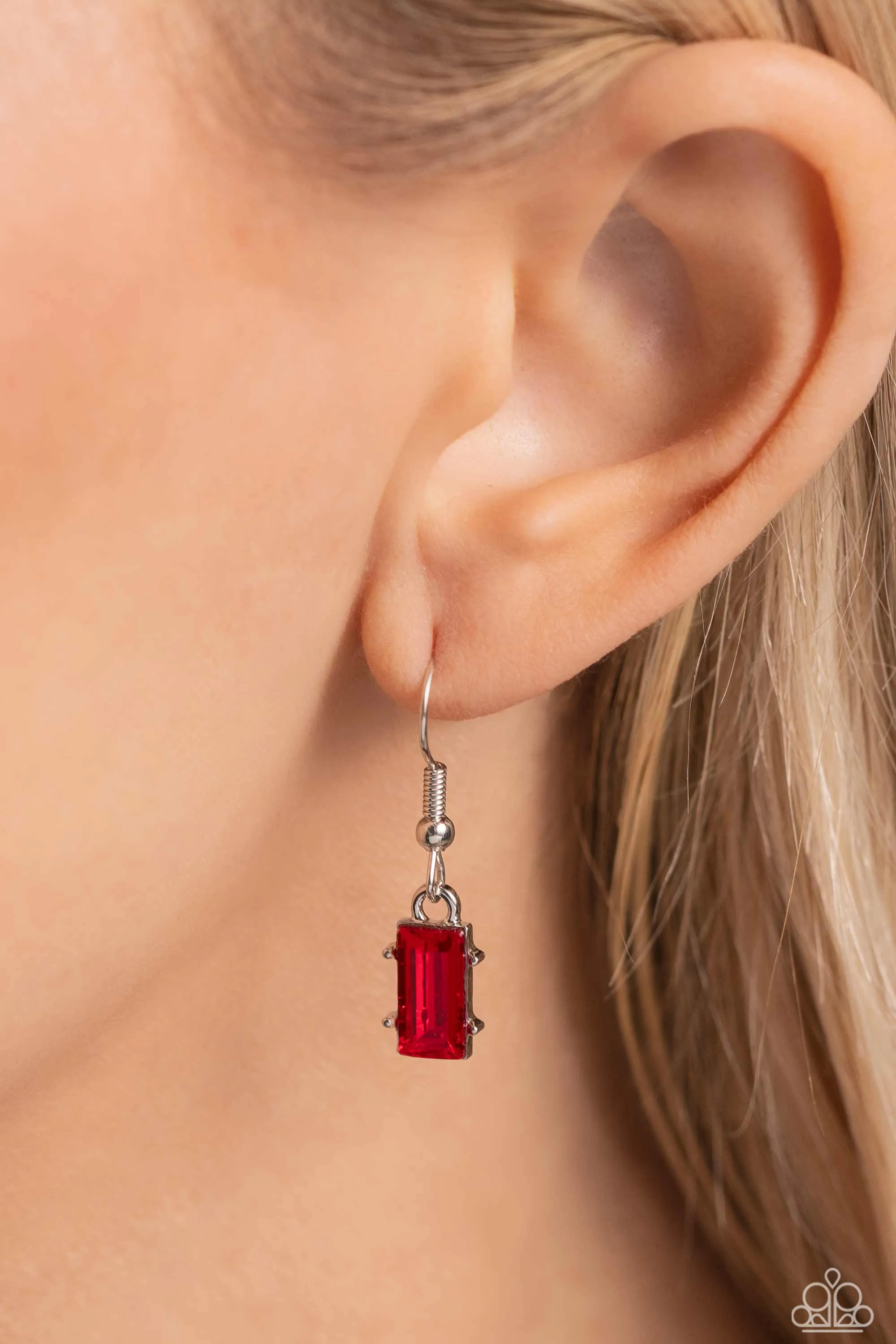 Elite Emeralds - Red - Blue, Purple, and Pink Emerald-Cut Gem Paparazzi Short Necklace