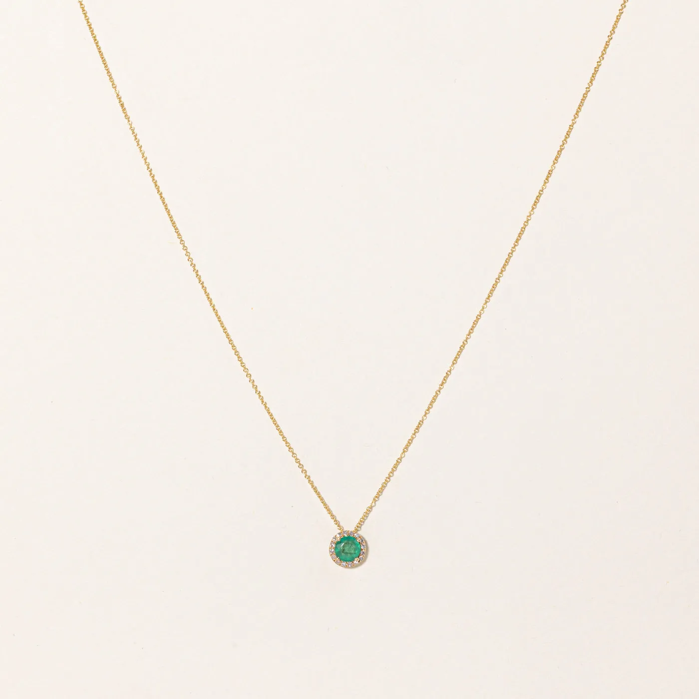 Emerald & Diamond Pendant Necklace | 0.30ct, 0.07ctw | 18" |