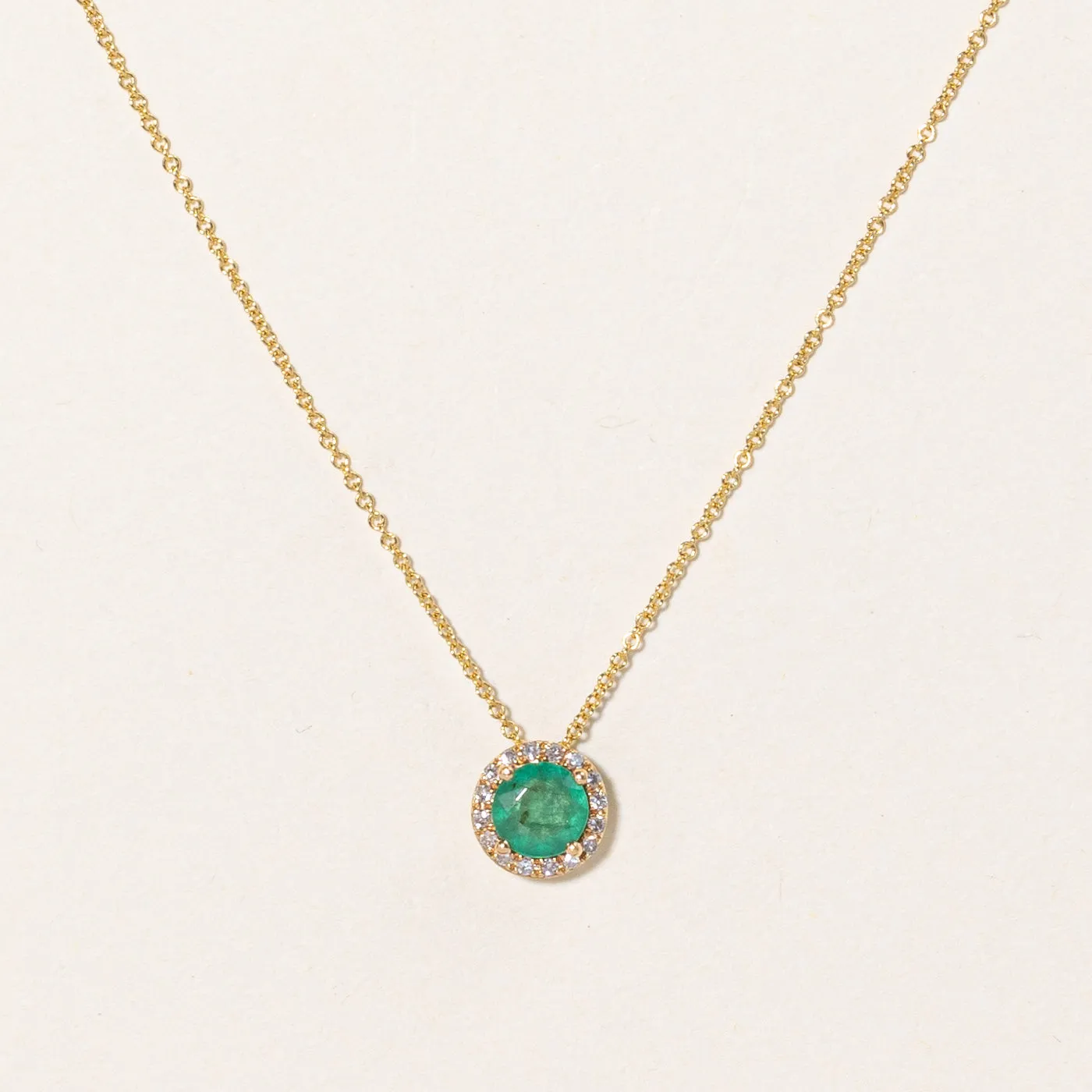 Emerald & Diamond Pendant Necklace | 0.30ct, 0.07ctw | 18" |