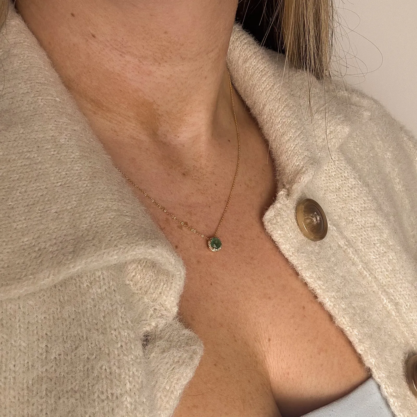 Emerald & Diamond Pendant Necklace | 0.30ct, 0.07ctw | 18" |