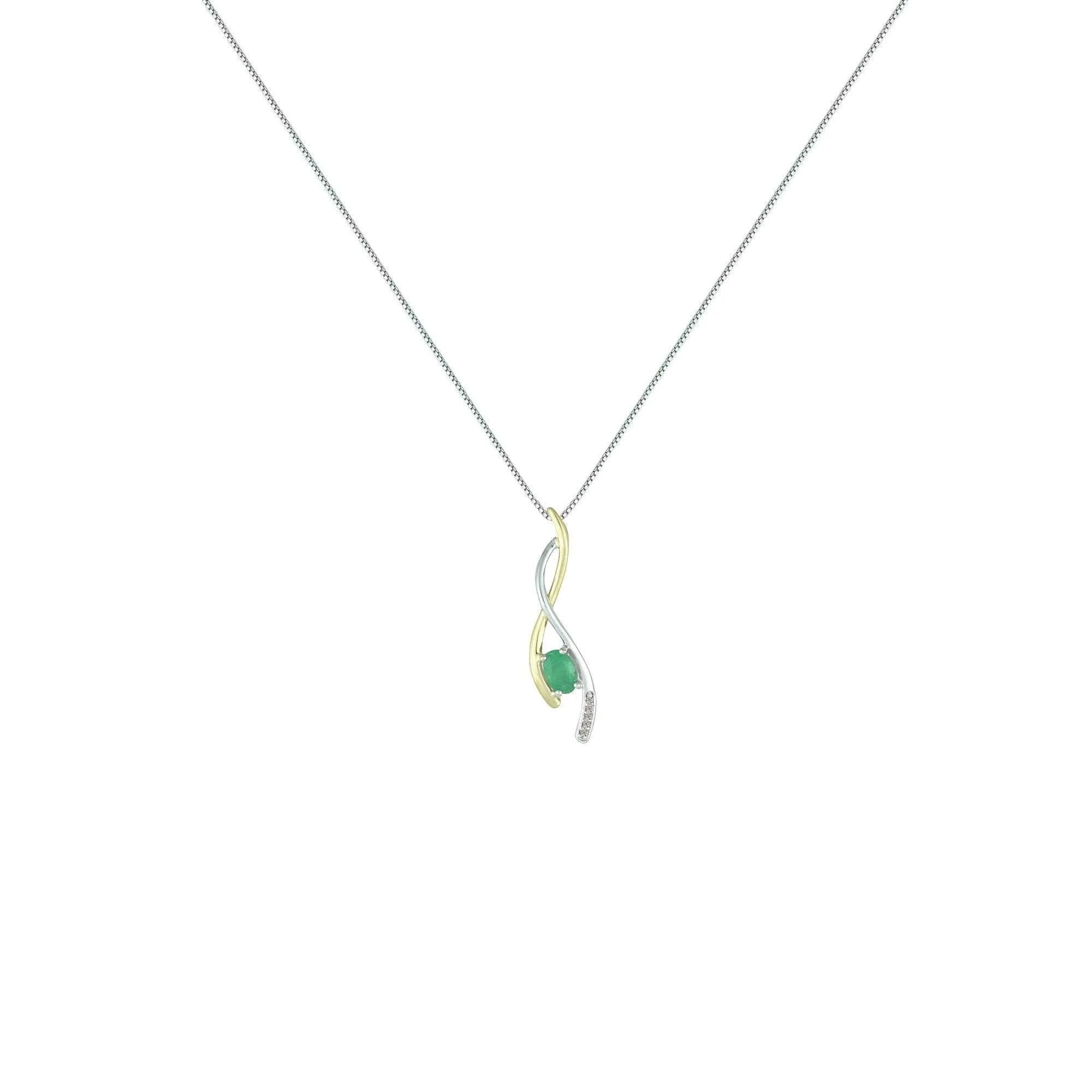 Emerald and Diamond Fashion Pendant in Silver & 14K