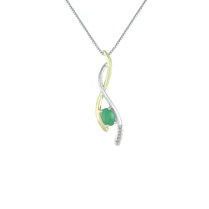Emerald and Diamond Fashion Pendant in Silver & 14K