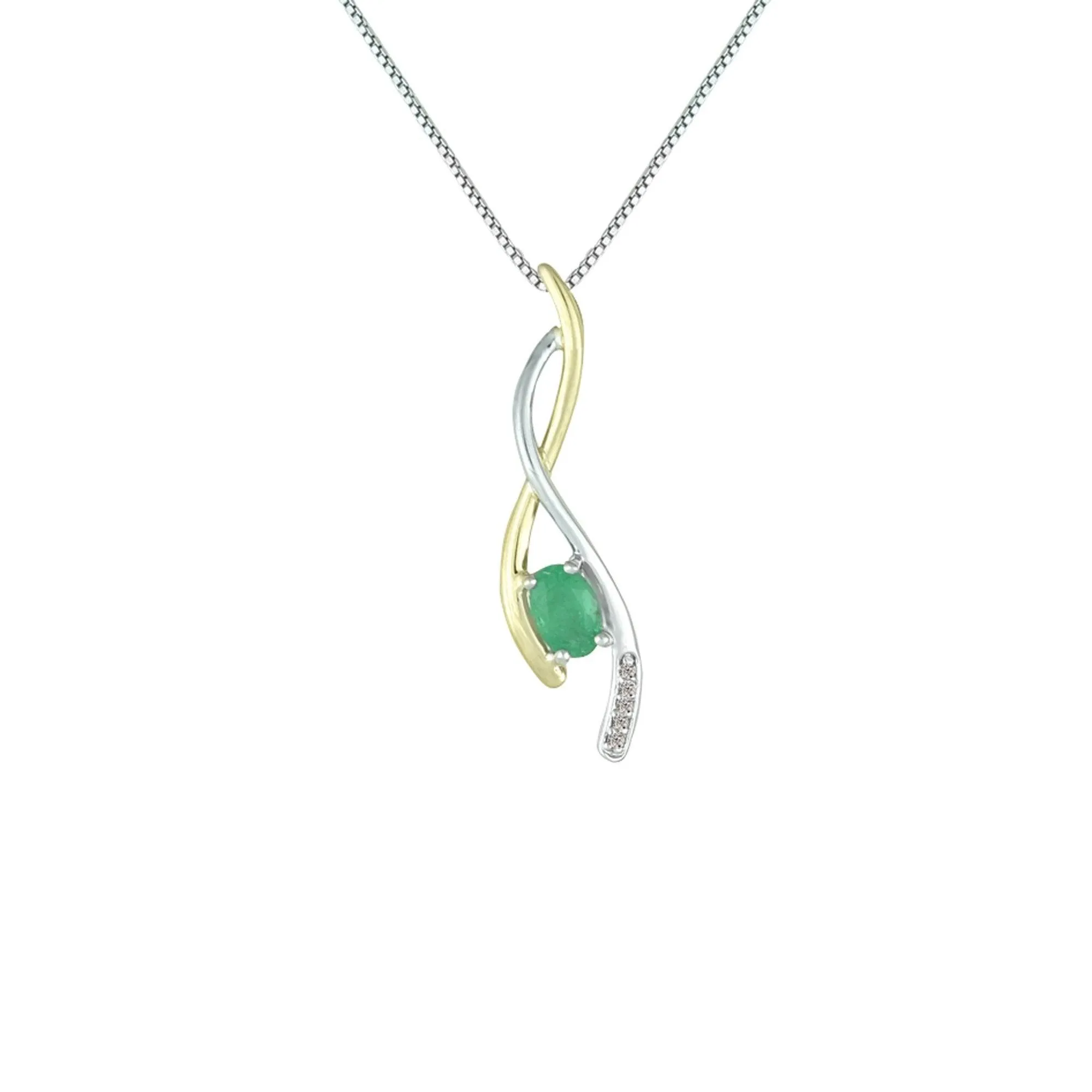 Emerald and Diamond Fashion Pendant in Silver & 14K