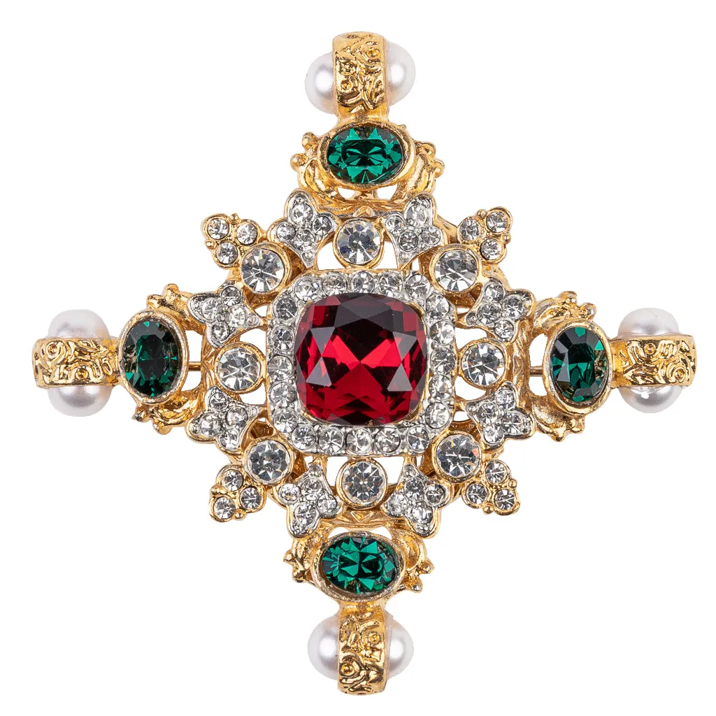 Emerald and Ruby Gemstone Pin