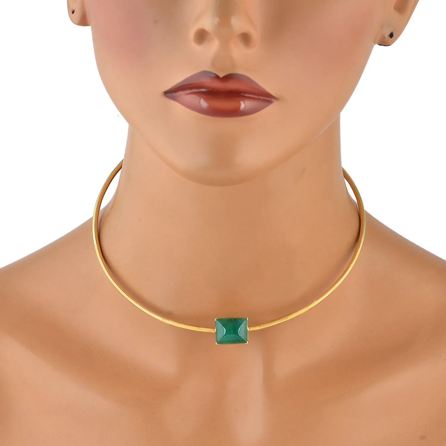 Emerald Gemstone May Birthstone Cuff Necklace 18K Yellow Gold For Women's