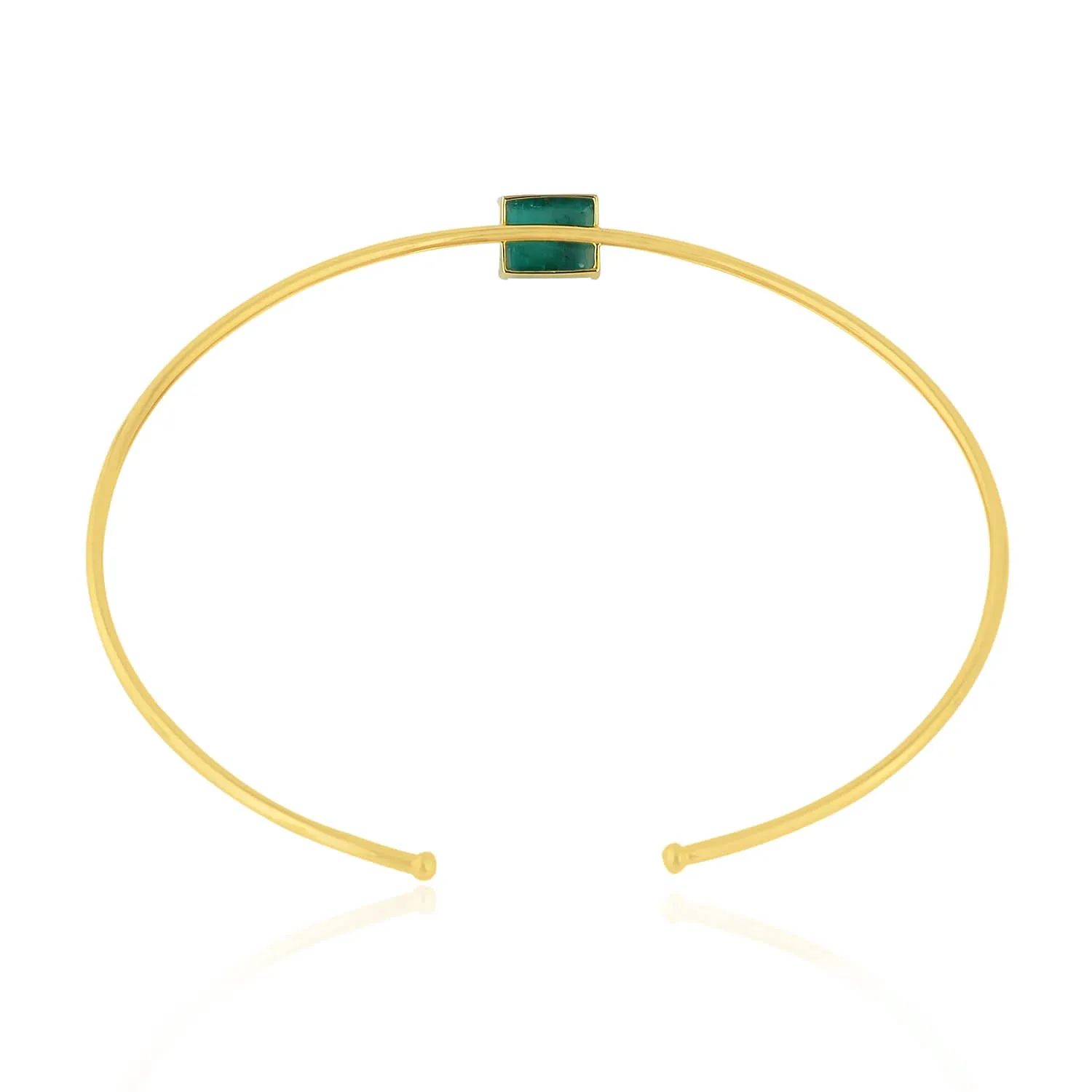 Emerald Gemstone May Birthstone Cuff Necklace 18K Yellow Gold For Women's