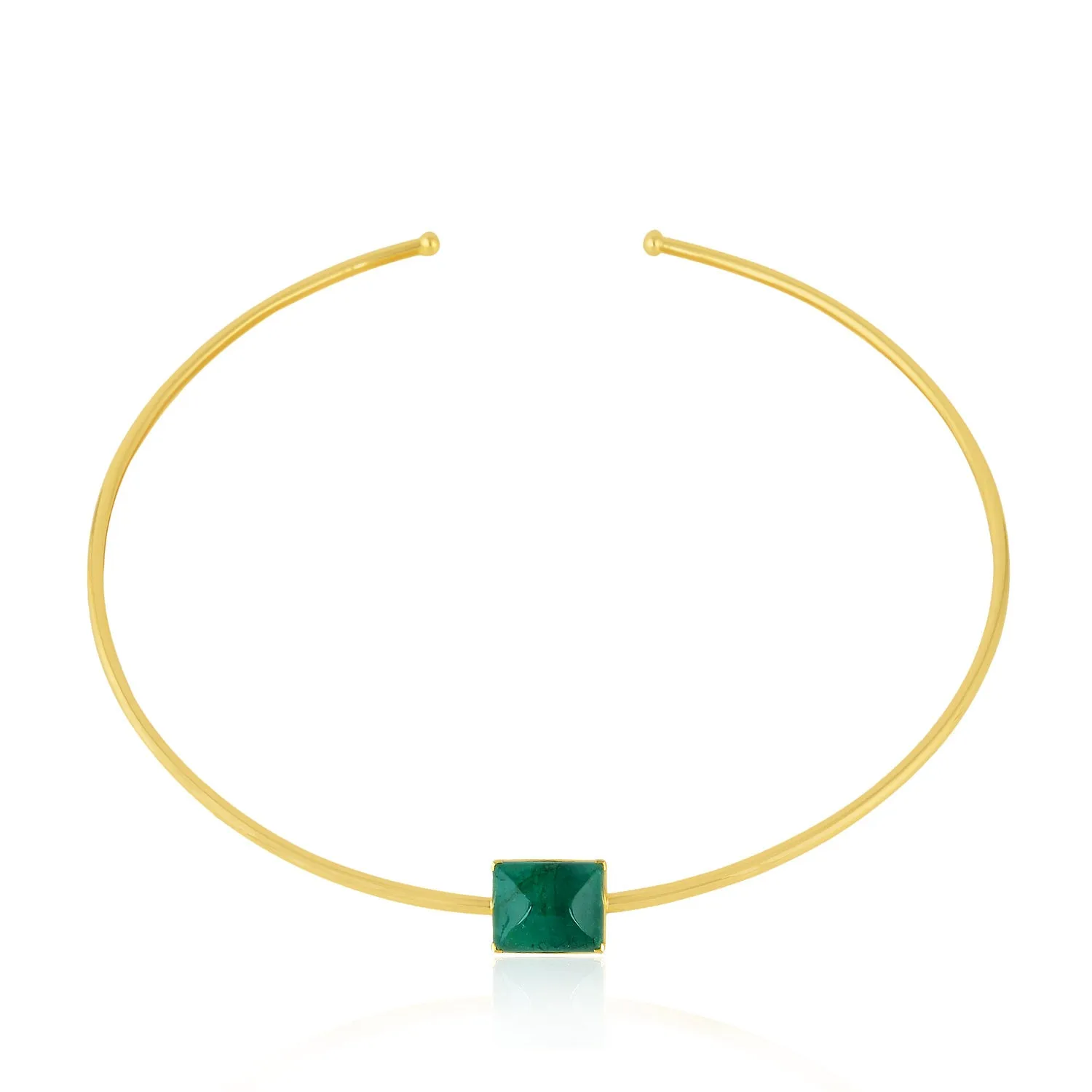 Emerald Gemstone May Birthstone Cuff Necklace 18K Yellow Gold For Women's