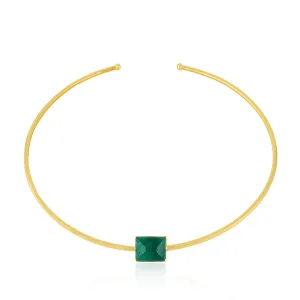 Emerald Gemstone May Birthstone Cuff Necklace 18K Yellow Gold For Women's