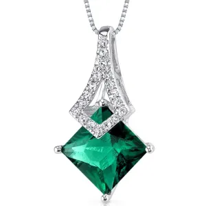 Emerald Pendant Necklace 14 Karat White Gold Princess 1.65 Carat