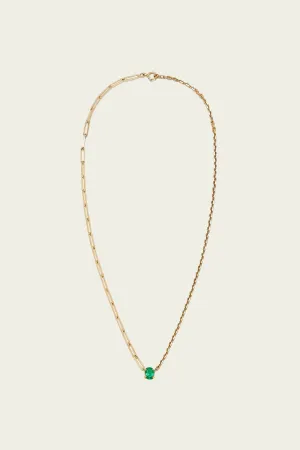 Emerald Solitaire Yellow Gold Necklace