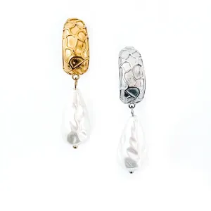 Emroy Pearl Textured Hoop Earrings