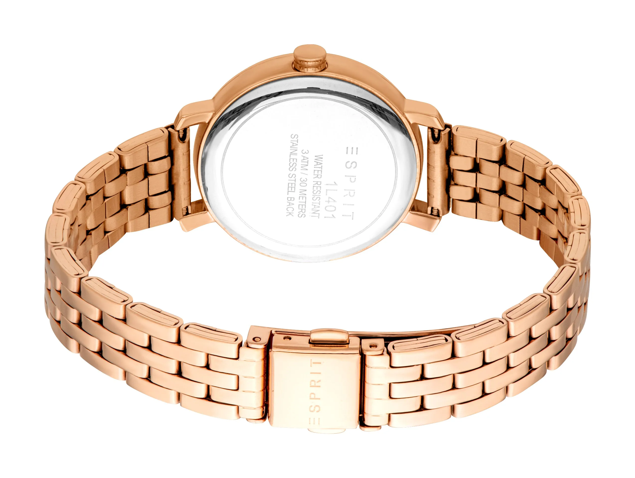 Esprit Ladies Rose Gold-Tone Stainless Steel Watch with Crystal Bezel