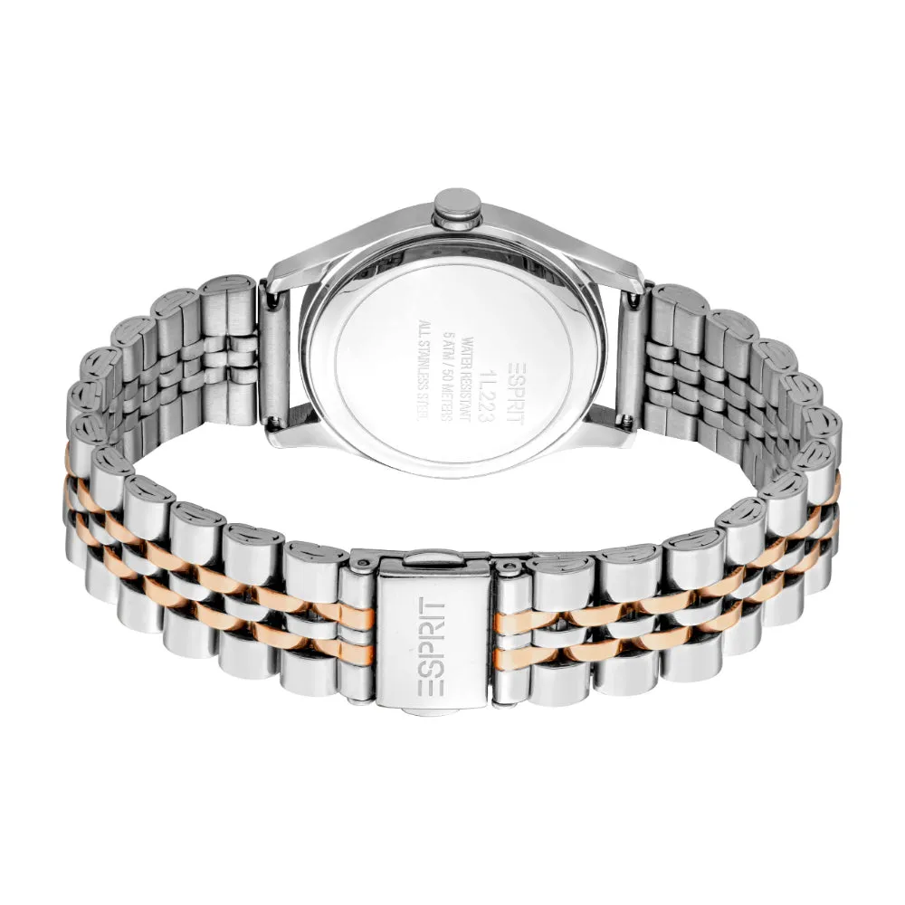 ESPRIT Women's Two Tone Silver & Rose Gold Color Watch with Date Function
