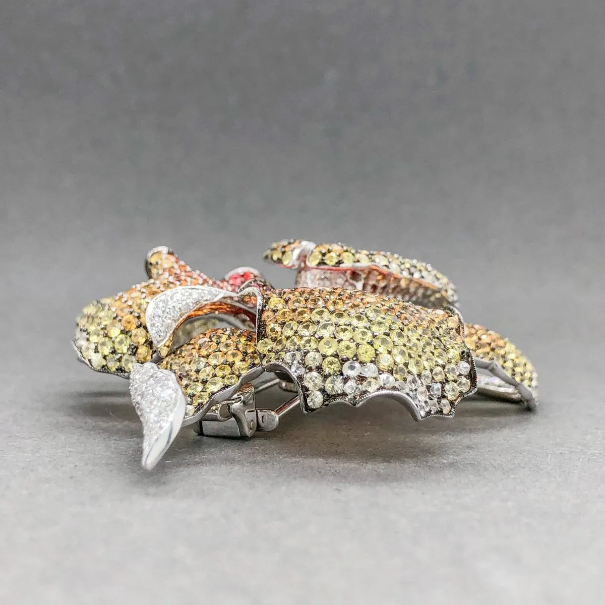 Estate 18K W Gold 14.76cttw Sapphire & 1.80cttw Diamond Flower Brooch