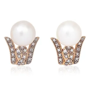 Estate Diamond and Pearl 14K Yellow Gold J-Hoop Earrings